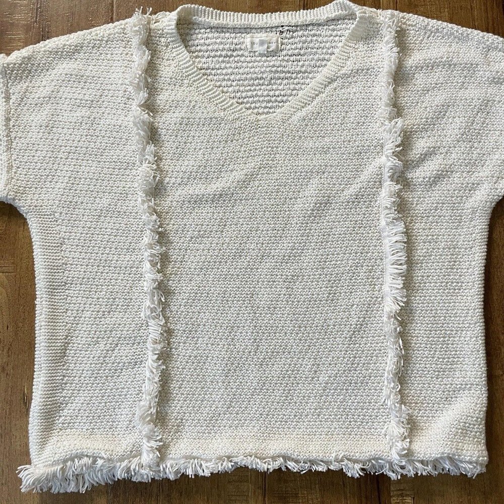 womens lou and grey knit top beige fringe size medium m beach vacation - Picture 2 of 7